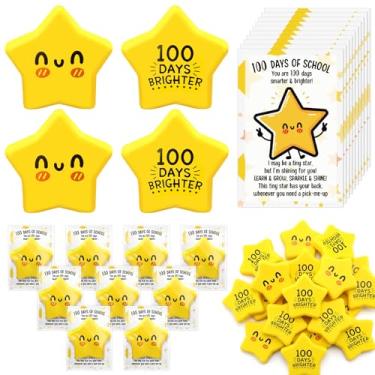 Imagem de Yeaqee 200 Sets 100 Days of School Gifts for Students Bulk 100th Day Erasers Smile Face Star Erasers and Inspirational Cards Students Rewards for School Classroom