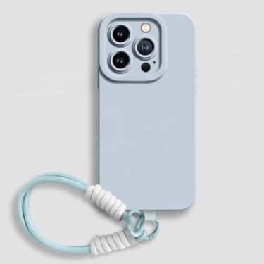 Imagem de Capa protetora de silicone líquido com alça para iPhone 16E 16 14 15 Plus 12 13 Mini 11 16 Pro X XR XS Max SE, capa macia, azul, para iPhone XS