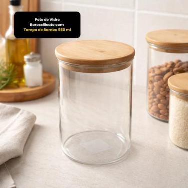Imagem de Pote de Vidro Borossilicato com Tampa de Bambu Para Cozinha Guardar Al