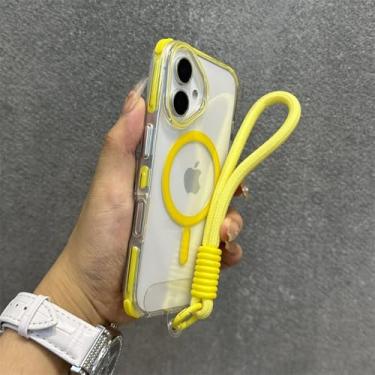 Imagem de Capa protetora de silicone macia com alça e cordão, à prova de choque, para iPhone 16 Plus, 15, 14, 13 Pro Max, amarela, para iPhone 16