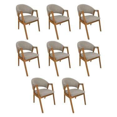 Imagem de Kit 8 Cadeiras De Jantar Madeira Maciça Helen Impermeável Cerejeira Bege Linho