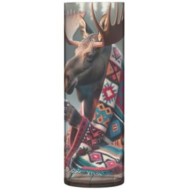 Imagem de Engraçado alce café animal cilindro vasos de flores para centros de mesa bonito vaso alto plástico impressão personalizada quarto decoração de casa, 30 cm x 9,9 cm