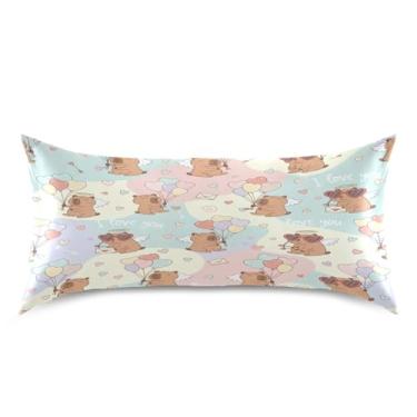 Imagem de Blueangle Fronha de cetim refrescante para cabelo e pele, capivaras aquarela dia dos namorados, 1 fronha, tamanho king 50,8 x 101,6 cm com fecho de envelope (800)