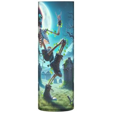 Imagem de Vaso cilíndrico de esqueleto de Halloween para flores, vasos e plantadores de plástico decorativos, impressão personalizada, decoração de casa, sala de estar, 30 cm x 9,9 cm