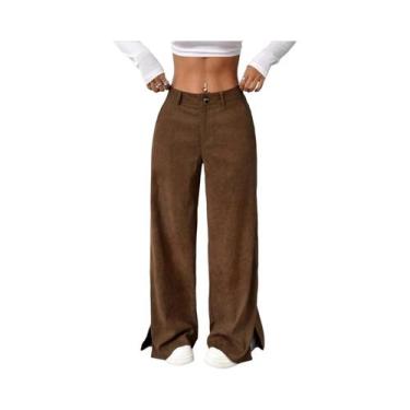 Imagem de YHOPE Calça feminina de veludo casual feminina cor sólida calça reta s