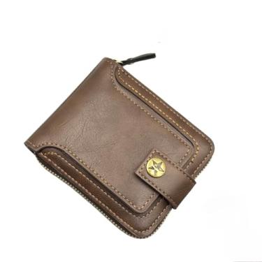 Imagem de Carteira masculina de couro PU com zíper estilo retrô carteiras curtas masculinas porta-cartões armazenamento de moedas bolsa de dinheiro, Marrom claro, Clássico