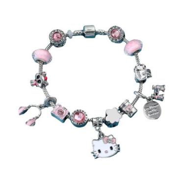 Imagem de Pulseira De Cristal Hello Kitty Rosa Com Pingente De Garras De Gato Mo