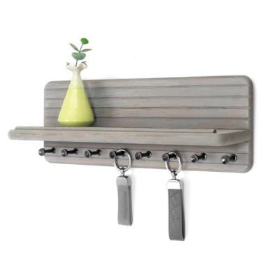 Imagem de Rebee Vision Porta-chaves de madeira de pinheiro com prateleira para casacos e bolsas – Porta-chaves de madeira para parede – Decoração rústica de casa de fazenda para entrada, sala de estar, cozinha