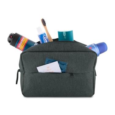Imagem de Necessaire Premium em Poliéster 300D, Cinza Escuro, Bolsa Organizadora para Viagem com Compartimento Frontal e Alça Lateral, 3L de Capacidade, 17 x 25,4 x 8,5 cm