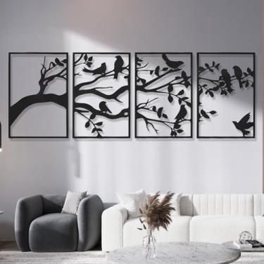 Imagem de AMAATE Conjunto de arte de parede abstrata moderna, impressões em tela preto e branco, design geométrico de 4 painéis para decoração de sala de estar (Art Deco, Árvore da Vida, 45 x 67 cm)