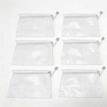 Imagem de Pacote com 6 bolsas brancas de malha com zíper à prova d'água para organização de sala de aula e material de escritório escolar