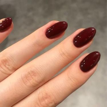 Imagem de Modelones Unhas vermelhas escuras de amêndoa, amêndoa curta de outono, kit de unhas reutilizáveis com abas adesivas para unhas, mini lixa de unha, 32 peças, 16 tamanhos, presente feminino e feminino