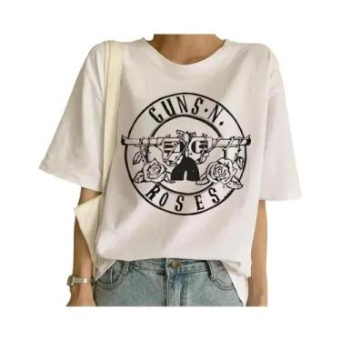 Imagem de Camiseta Feminina Branca Guns N' Roses Estampa Street Rock Hip Hop Pun