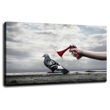 Imagem de 910 Pôster engraçado pássaros impressões em tela mãos arte de parede para casa 1 painéis decorações com moldura 33.0 cm x 20.3 cm