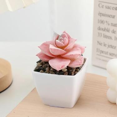 Imagem de Plantas suculentas artificiais rosa mini suculentas falsas em vasos com flores para acessórios de mesa de escritório, decoração de carro