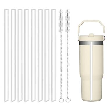 Imagem de Joshey Pacote com 8 canudos de substituição para copo Stanley de 850 g | Compatível com tampa de canudo Stanley IceFlow Flip | Canudos de plástico reutilizáveis sem BPA com 2 escovas de limpeza