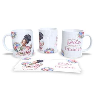 Imagem de Caneca de Cerâmica 325ml Dia da Mulher, Colorida, com Ilustração Floral e Frase Motivacional (18027)