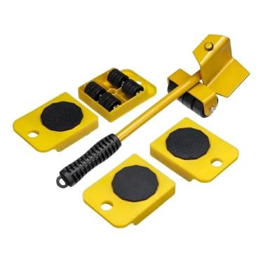 Imagem de Kit levantador de Móveis Profissional 5 Peças – Alavanca de Aço + Bases com Rodízios – Até 150kg – Ideal para Geladeira, Sofá, Armário e Máquina de Lavar PREMIUM