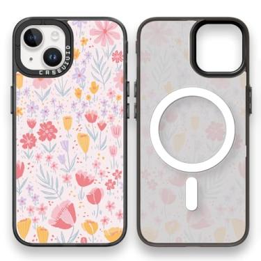 Imagem de casevivid Capa Magnética para iPhone 14 Magsafe Estética Fofa - Capa de Telemóvel Divertida Moda Durável - Estampa Floral Rosa Feminina Design de Capa para iPhone 14 6,1 Polegadas Preto