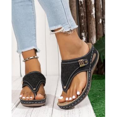 Imagem de Sandálias femininas plus size de cor sólida sola grossa Peep-Toe – Sandálias modernas com plataforma, Preto, 40