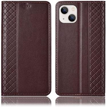 Imagem de ZEDEVB Capa de telefone flip com suporte de cartão, para Apple iPhone 14 Plus 6,7 polegadas 2022 capa de telefone de couro fólio magnético (cor: marrom)