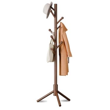 Imagem de Azaeahom Cabideiro, cabide independente com 8 ganchos, 3 alturas ajustáveis para roupas, chapéus, bolsas, árvore de casaco fácil de montar para entrada, quarto, corredor, escritório (marrom)