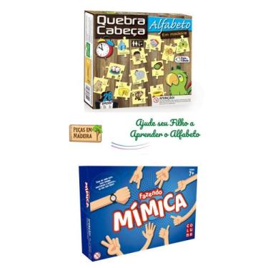 Imagem de Jogo Mimicas + Quebra Cabeça O Alfabeto em Madeira - Pais e Filhos