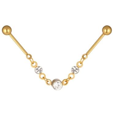 Imagem de Tucnoeu Joias de piercing industrial de ouro, correntes de estrela de zircônia cúbica de aço cirúrgico, cartilagem indusrtial, brincos de barra de concha para mulheres e homens