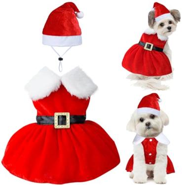 Imagem de GOYOSWA Roupa de Natal para cães, vestido de Natal, chapéu de Natal para cães, fantasia de Papai Noel, roupas de Natal para cães pequenos e médios (vestido e chapéu de Natal, GG)