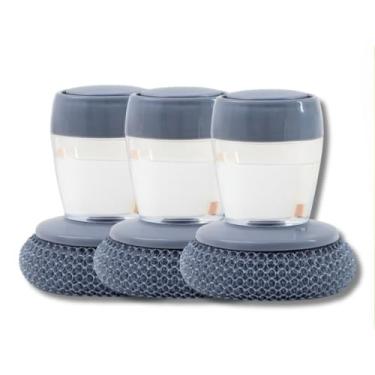 Imagem de Kit de 2 Escovas de Louça e Panela de Aço - com Dispenser e Recipiente para Detergente, Ideal para Cozinha, Limpeza de Fogão e Utensílios Práticos (3 UNIDADES)