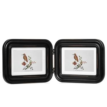Imagem de ibalux Moldura para foto com dobradiça dupla, 12 x 17 cm, acabamento envelhecido e cantos arredondados, madeira maciça com vidro verdadeiro, fosco para 10 x 15 cm, formato horizontal para mesa ou mesa