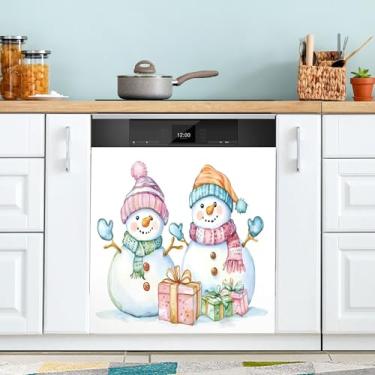 Imagem de SEHANY Linda capa magnética de boneco de neve de Natal, adesivos magnéticos decorativos antiarranhões para painel de geladeira e lava-louças, decoração de Natal de cozinha doméstica 58 x 66 cm