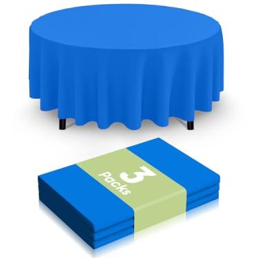 Imagem de Smiry Toalha de mesa descartável, pacote com 3, toalha de mesa redonda impermeável de 213 cm, capas de mesa redondas decorativas para festa, aniversário, piquenique, azul