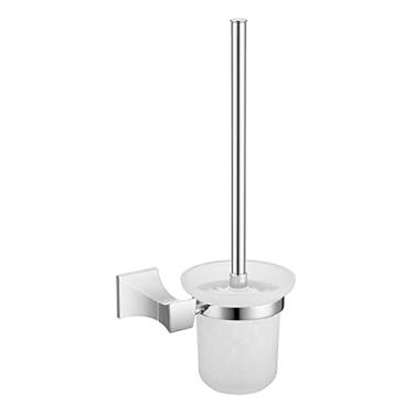 Imagem de Parafuso cromado suporte de escova de vaso sanitário montado na parede com copo de vidro, escova de limpeza de vaso sanitário polido escovas de suporte de escova de banheiro (cor: dourado) (D)