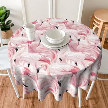 Imagem de Toalha de mesa redonda sem costura flamingo pastel 152 cm, resistente a manchas, toalhas de mesa laváveis para cozinha, ambientes internos e externos, festas
