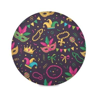 Imagem de Wassud Jogo americano vibrante Mardi Gras tapetes de mesa redondos para cozinha e jantar tapetes laváveis resistentes ao calor decoração de mesa 39 cm