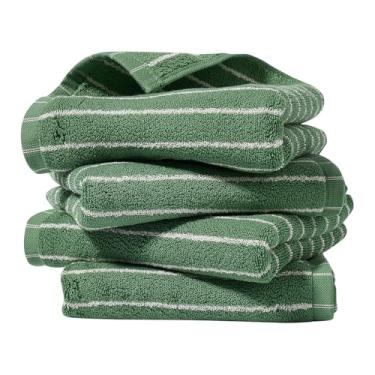 Imagem de HEAVYWOOD Conjunto de 4 toalhas de mão listradas 100% algodão reversível, macio e absorvente toalha de mão decorativa para limpeza de banheiro (listras verde/branco, 4 unidades)