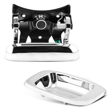 Imagem de DEAL AUTO ELECTRIC PARTS Novo kit de substituição de trava e moldura da maçaneta traseira da porta traseira da porta traseira cromada compatível com 99-06 Silverado/Sierra 07 Classic 05-09 H2 Pickup