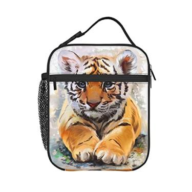 Imagem de KiuLoam Lancheira isolada com pintura a óleo bebê tigre reutilizável lancheira com alça de ombro para mulheres/homens/meninas/meninos lancheira sacola de refeição