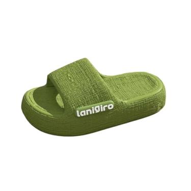 Imagem de Pantufas femininas Eva com letras laterais, sola grossa para uso doméstico e banheiro, Verde, 34