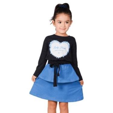 Imagem de Vestido Infantil Preto Coração de Manga Longa, Saia Cotton Jeans - Big Bless-Feminino