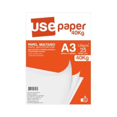 Imagem de Papel Multiuso A3 120gr, Use Paper, 7208R, 40kg, Branco, 25 Folhas