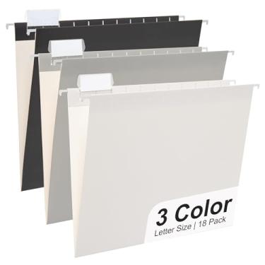 Imagem de Y YOMA Pacote com 18 pastas de arquivo gradiente, tamanho carta, decorativa, organizador de pastas para arquivos, escritório, casa, com abas ajustáveis de corte 1/5, cinza cinza