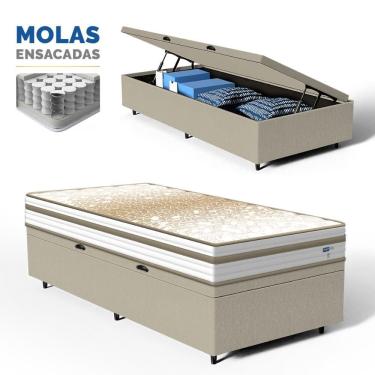 Imagem de Cama Box Baú com Colchão de Molas Ensacadas Double Face Pillow Euro Alfa Probel Solteiro 88cm