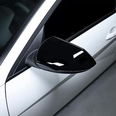 Imagem de Capa de espelho retrovisor de carro decoração lateral de porta preta espelho retrovisor capa guarnição compatível com Hyundai Elantra 2021-2025 acessórios (preto brilhante)