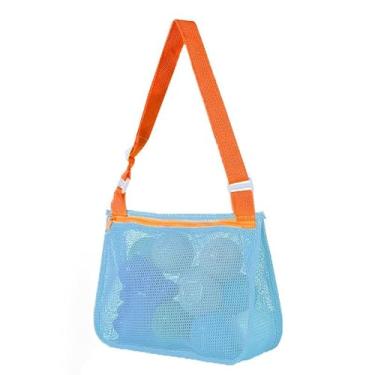 Imagem de Sacos de higiene pessoal, sacos de banho para recolher conchas de praia, bolsa de armazenamento de malha de concha bolsa de natação com zíper para piscina (azul)