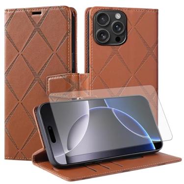 Imagem de Asuwish Capa de telefone para iPhone 16 Pro 6,3 polegadas com protetor de tela de vidro temperado PU couro sintético flip porta-cartão de crédito slot suporte robusto celular i Phone16 i16 16Pro