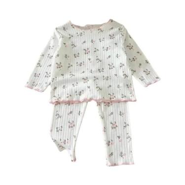 Imagem de Conjunto De Pijama Floral De Algodão Para Bebês Meninas, Manga Comprid