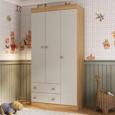 Imagem de Guardaroupa Infantil 92cm 3 Portas E 2 Gavetas Encanto Multimóveis Mp4447 Madeiradooff White