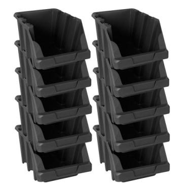 Imagem de Gaveta plástica empilhável presto n3 cor preto  10 unidades - CAIXAS-C